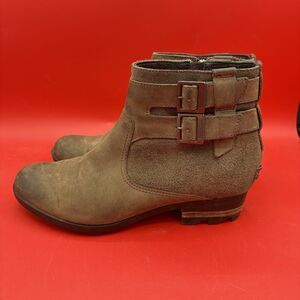 Sorel Lolla Waterproof Ankle Bootie Brown Leather Women Size 10 Buckle & Zip